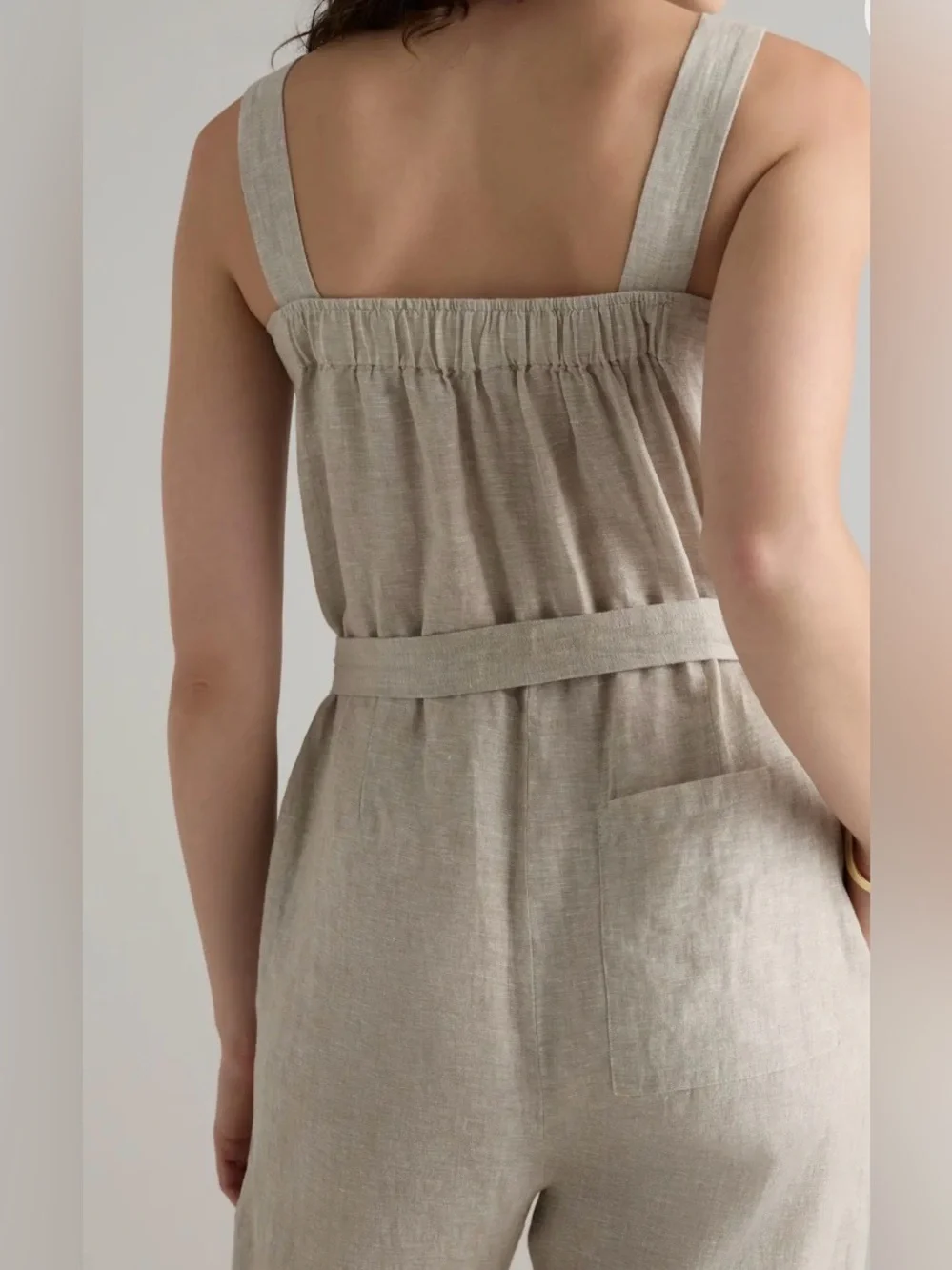 QUINCE 100% European Linen Square Neck Jumpsuit Flax NEW Size Medium